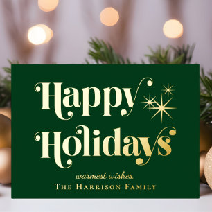 Happy Holidays Green Photo Christmas Foil Holiday Card