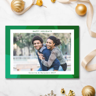 Happy Holidays Green Photo Names Year Modern Bold Holiday Card