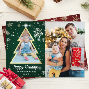 Happy Holidays Green Red Christmas Tree 2 Photo Holiday Card