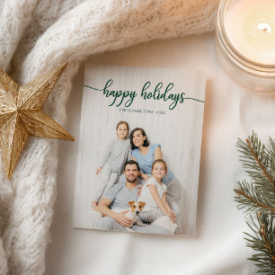 Happy Holidays Green Script Unique Photo Christmas Postcard