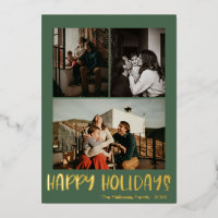 Happy Holidays | Green Vertical 3 Photo | Gold