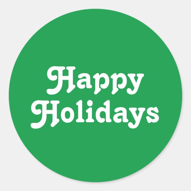 "Happy Holidays" green white Christmas Holiday Classic Round Sticker (Front)