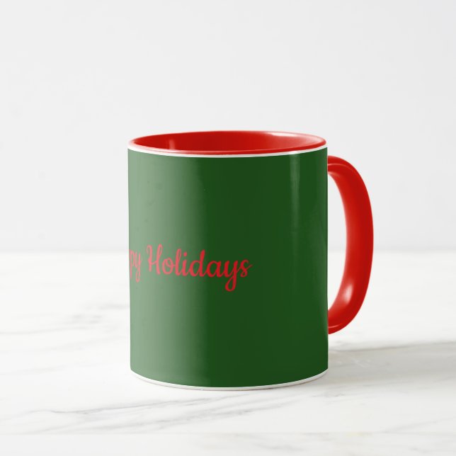Happy Holidays Green with Red Trim, Mug (Front Right)