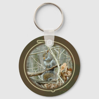 Happy Holidays Greeting - Gray Squirrel Key Ring