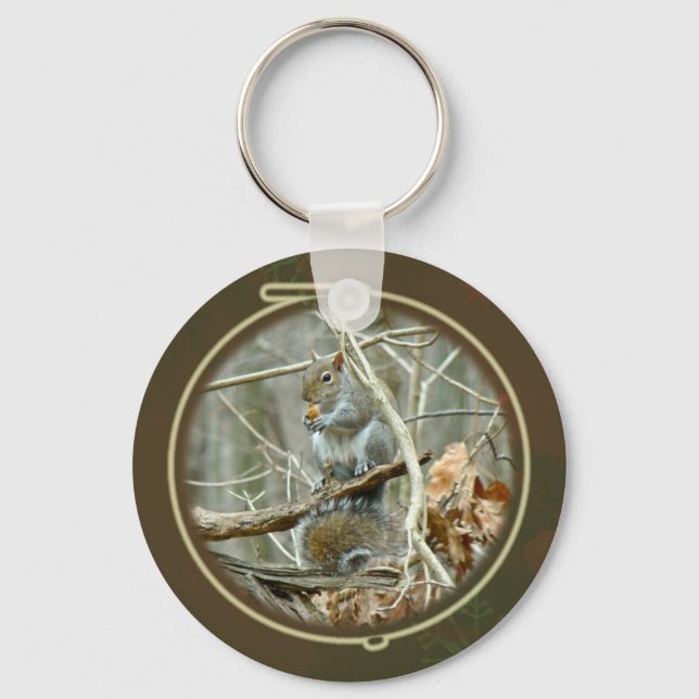 Happy Holidays Greeting - Gray Squirrel Key Ring (Front)