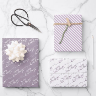 Happy Holidays Greeting Wish On Black Violet Pink Wrapping Paper Sheet