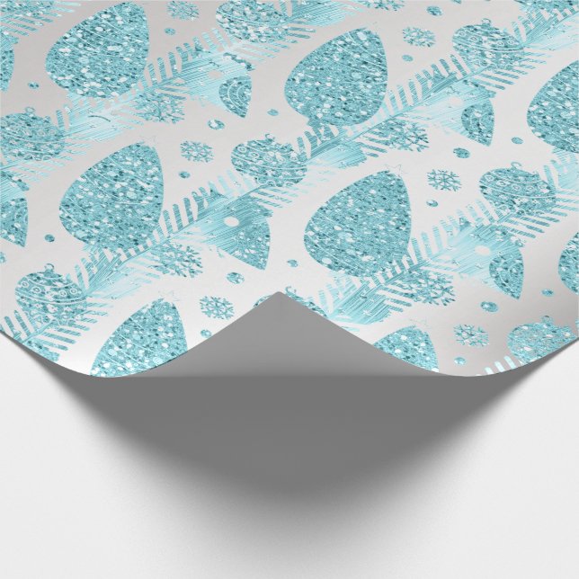 Happy Holidays Grey Glitter Christmas Tree Wrapping Paper (Corner)