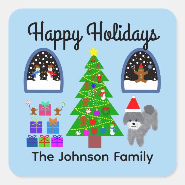 Happy Holidays Grey Poodle Christmas #4 Stickers (Front)