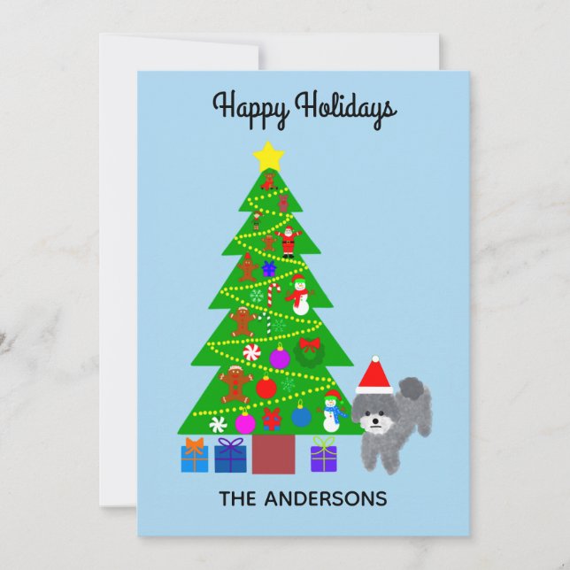Happy Holidays Grey Poodle Christmas #5 Card (Front)