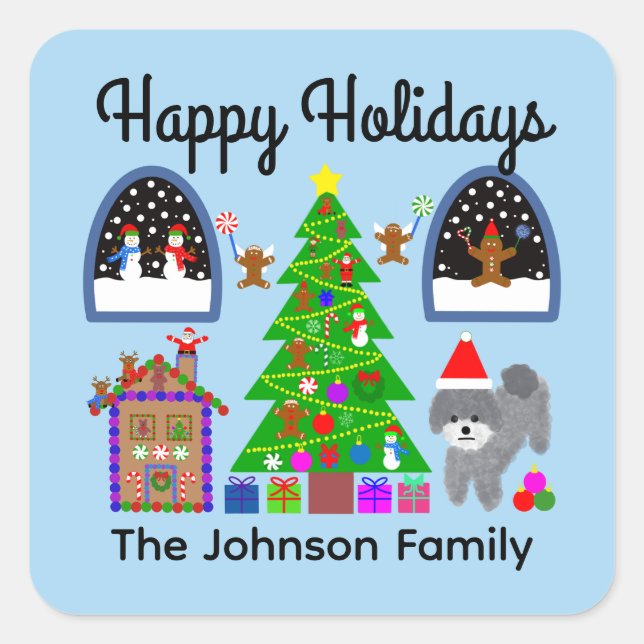 Happy Holidays Grey Poodle Christmas #6 Stickers (Front)