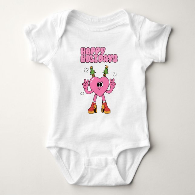 Happy Holidays - Groovy Heart of the Season Baby Bodysuit (Front)