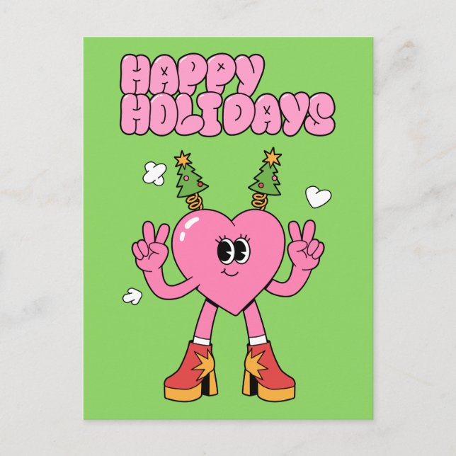 Happy Holidays - Groovy Heart of the Season Holiday Postcard (Front)
