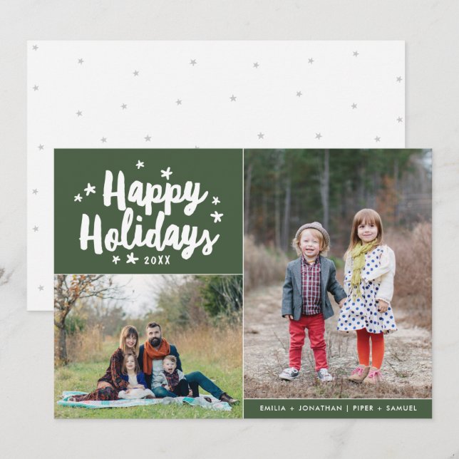 Happy Holidays Hand Lettered 2 Photo Holiday (Front/Back)
