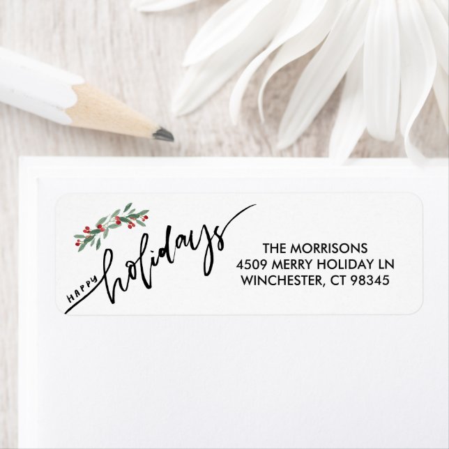 Happy Holidays Hand lettered Berry Return Address Label (Insitu)