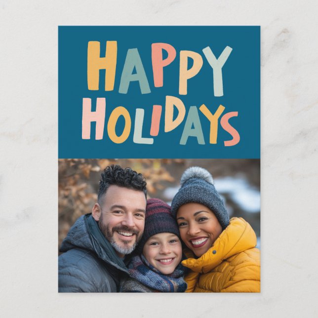 HAPPY HOLIDAYS Handmade Custom PHOTO Christmas Holiday Postcard (Front)