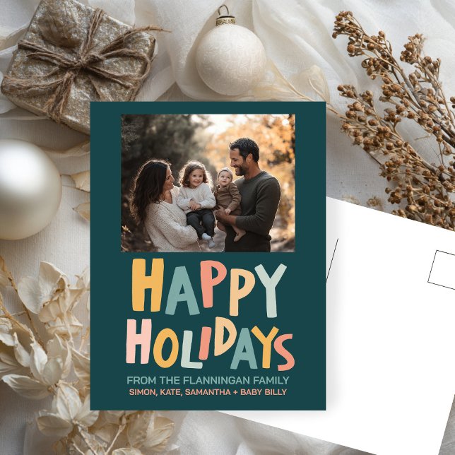 HAPPY HOLIDAYS Handmade Custom PHOTO Christmas Holiday Postcard (HAPPY HOLIDAYS Handmade Hand-lettering Custom PHOTO Christmas Holiday Postcard
)