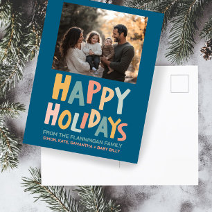 HAPPY HOLIDAYS Handmade Custom PHOTO Christmas Holiday Postcard