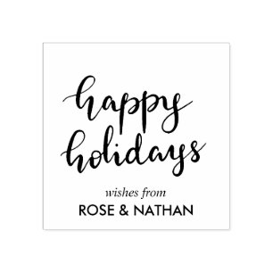 Happy Holidays Handwritten Black Script Rubber Stamp