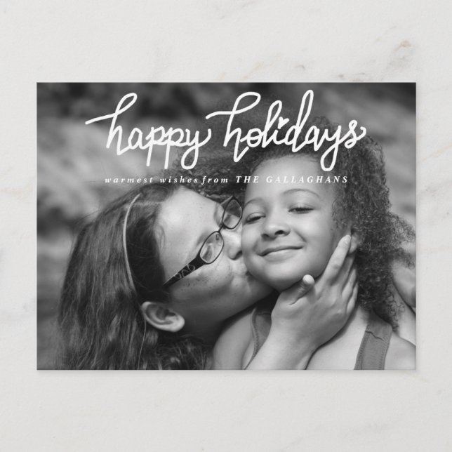 Happy Holidays Handwritten Chic Typography Photo Holiday Postcard (Front)