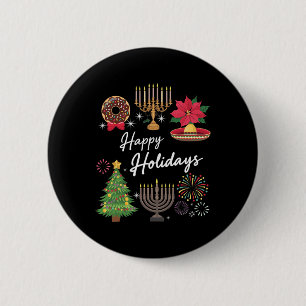 Happy Holidays Hanukkah Feliz Navidad Christmas Kw 6 Cm Round Badge