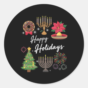 Happy Holidays Hanukkah Feliz Navidad Christmas Kw Classic Round Sticker