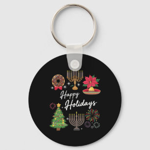 Happy Holidays Hanukkah Feliz Navidad Christmas Kw Key Ring