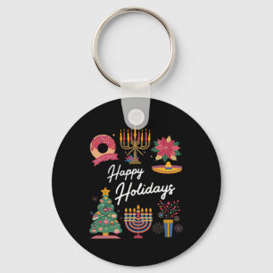 Happy Holidays Hanukkah Feliz Navidad Christmas Kw Key Ring