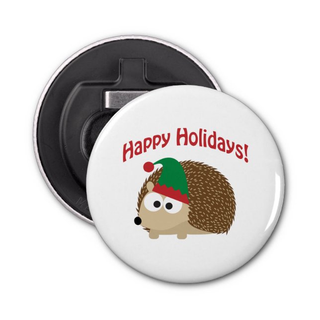 Happy Holidays! Hedgehog Elf Bottle Opener (Front)
