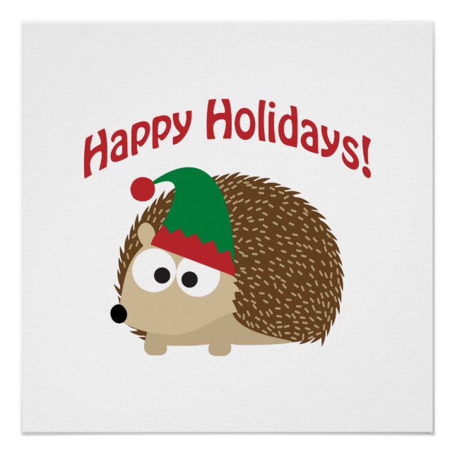 Happy Holidays! Hedgehog Elf Poster (Front)
