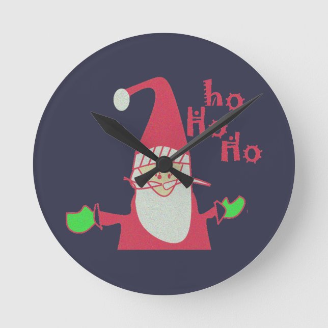 Happy Holidays Ho Ho Ho Merry Christmas Round Clock (Front)