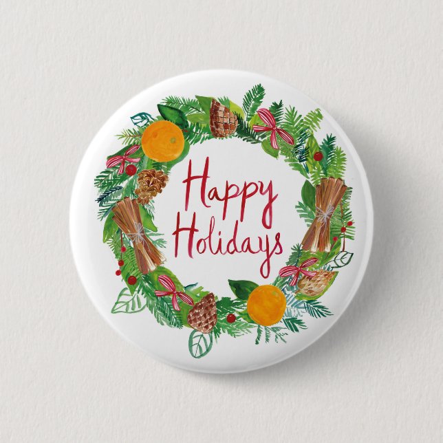 Happy Holidays | Holiday Wreath 6 Cm Round Badge (Front)