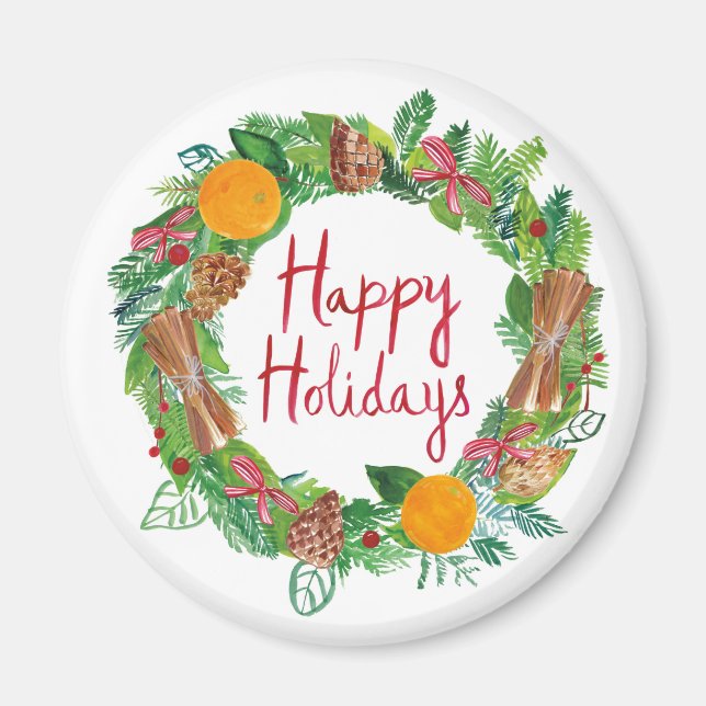 Happy Holidays | Holiday Wreath Magnet (Front)