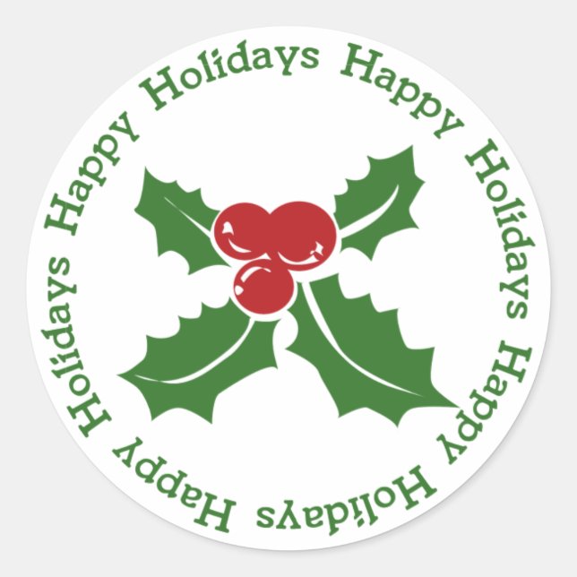 Happy Holidays Holly Berry Christmas Stickers (Front)