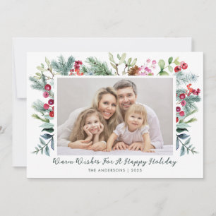 Happy Holidays Holly Berry Photo Holiday Card