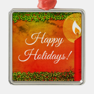 Happy Holidays Holly & Candle Christmas Ornament