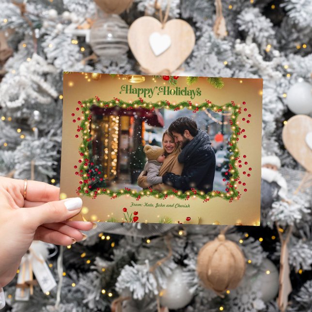 Happy Holidays Holly Photo Christmas Card (Creator Uploaded)