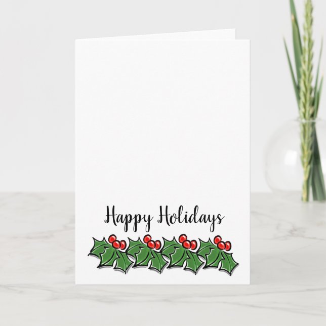 Happy Holidays Holly Sprigs, Christmas greenery Holiday Card (Front)