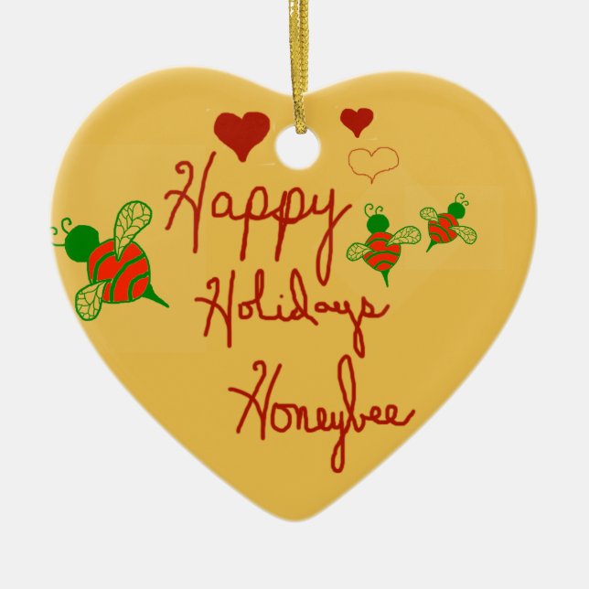 Happy Holidays Honeybee Heart Ornament (Front)