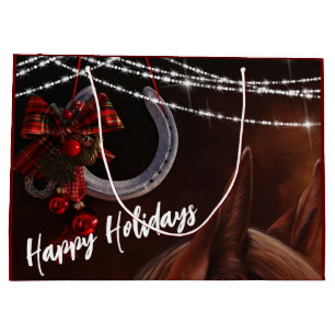 Happy Holidays Horse and Horseshoe Christmas Large Gift Bag