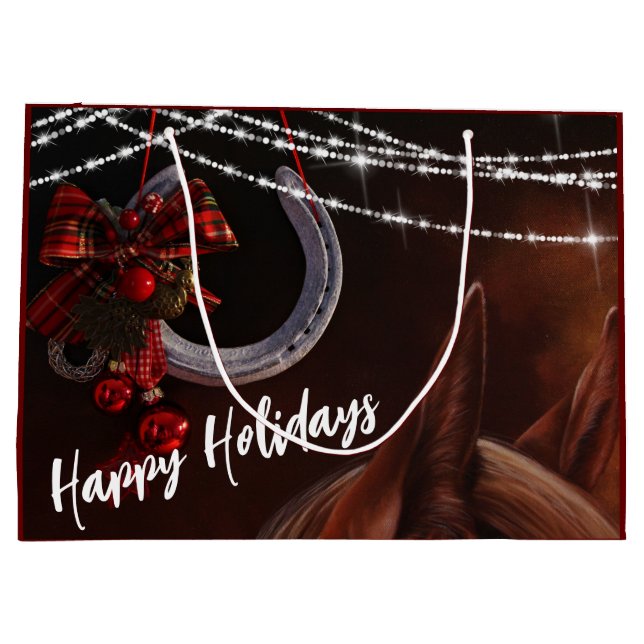 Happy Holidays Horse and Horseshoe Christmas Large Gift Bag (Back)