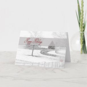 Happy Holidays - Horse Ranch- Winter Snow Scene Holiday Card