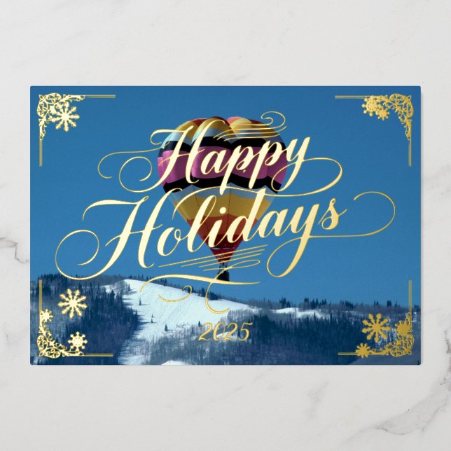 Happy Holidays Hot Air Balloon with poem inside Foil Holiday Card (Front)