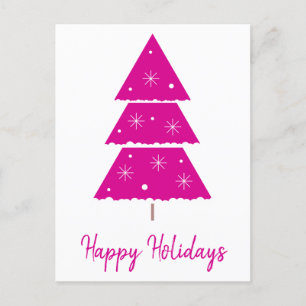 Happy Holidays Hot Pink Christmas Tree Snowflakes Holiday Postcard