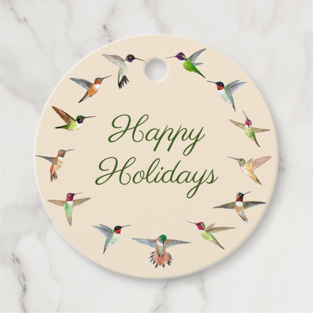 Happy Holidays Hummingbird Favour Tags (Front)