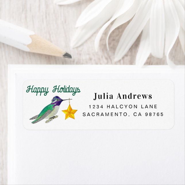 Happy Holidays Hummingbird Return Address Label (Insitu)