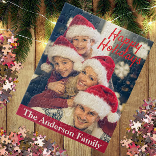Happy Holidays I Family Name Personalised Photo  Jigsaw Puzzle