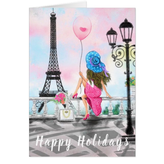 Happy Holidays - i Love Paris - Woman with Balloon (Front)