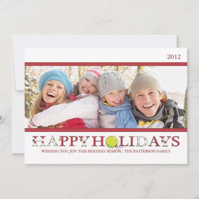 Happy Holidays in Red and White Photo Card (Front)