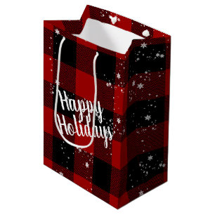 Happy Holidays in Snowflakes On Plaid Medium Gift Bag