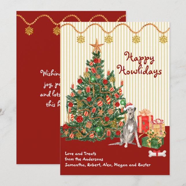 Happy Holidays Irish Wolfhound Tree Presents (Front/Back)